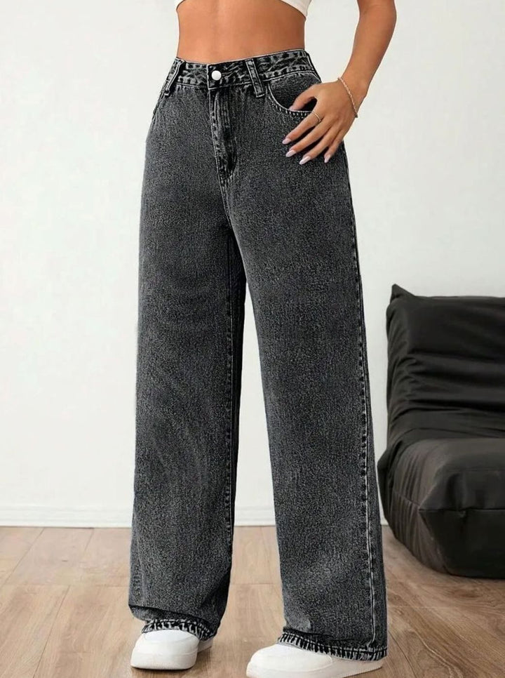 Dames Wide Leg Jeans Middelhoge Taille Lichtgewassen Denim