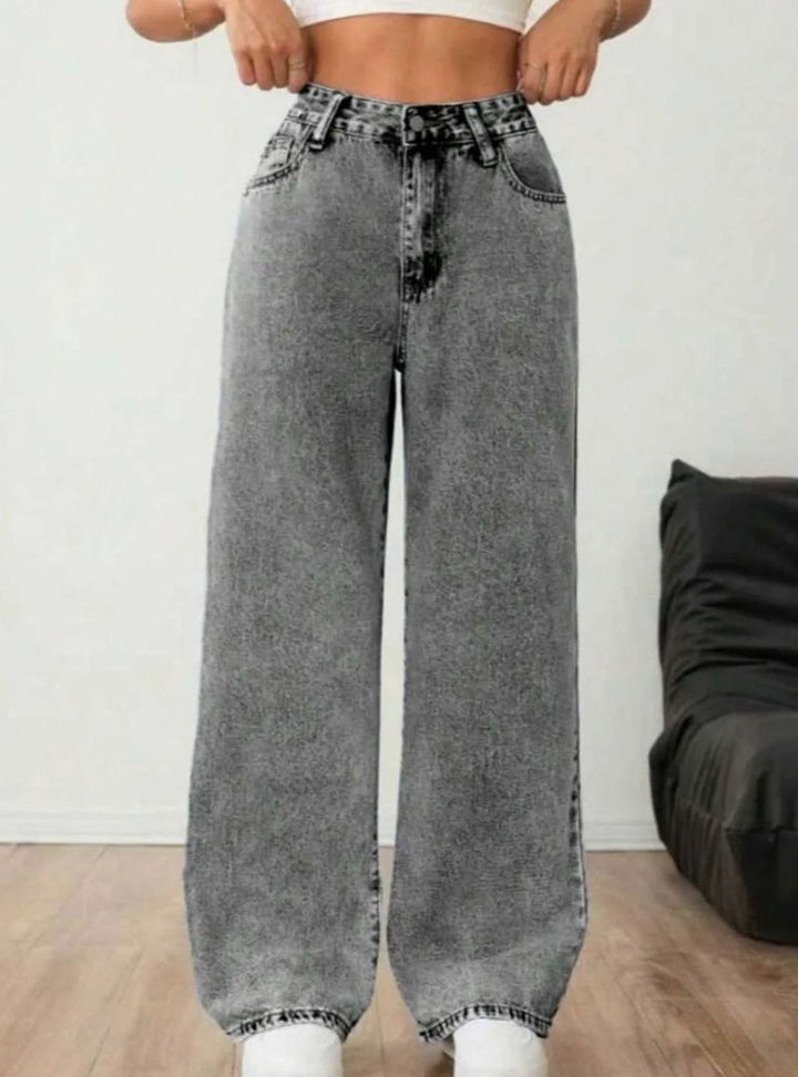 Dames Wide Leg Jeans Middelhoge Taille Lichtgewassen Denim