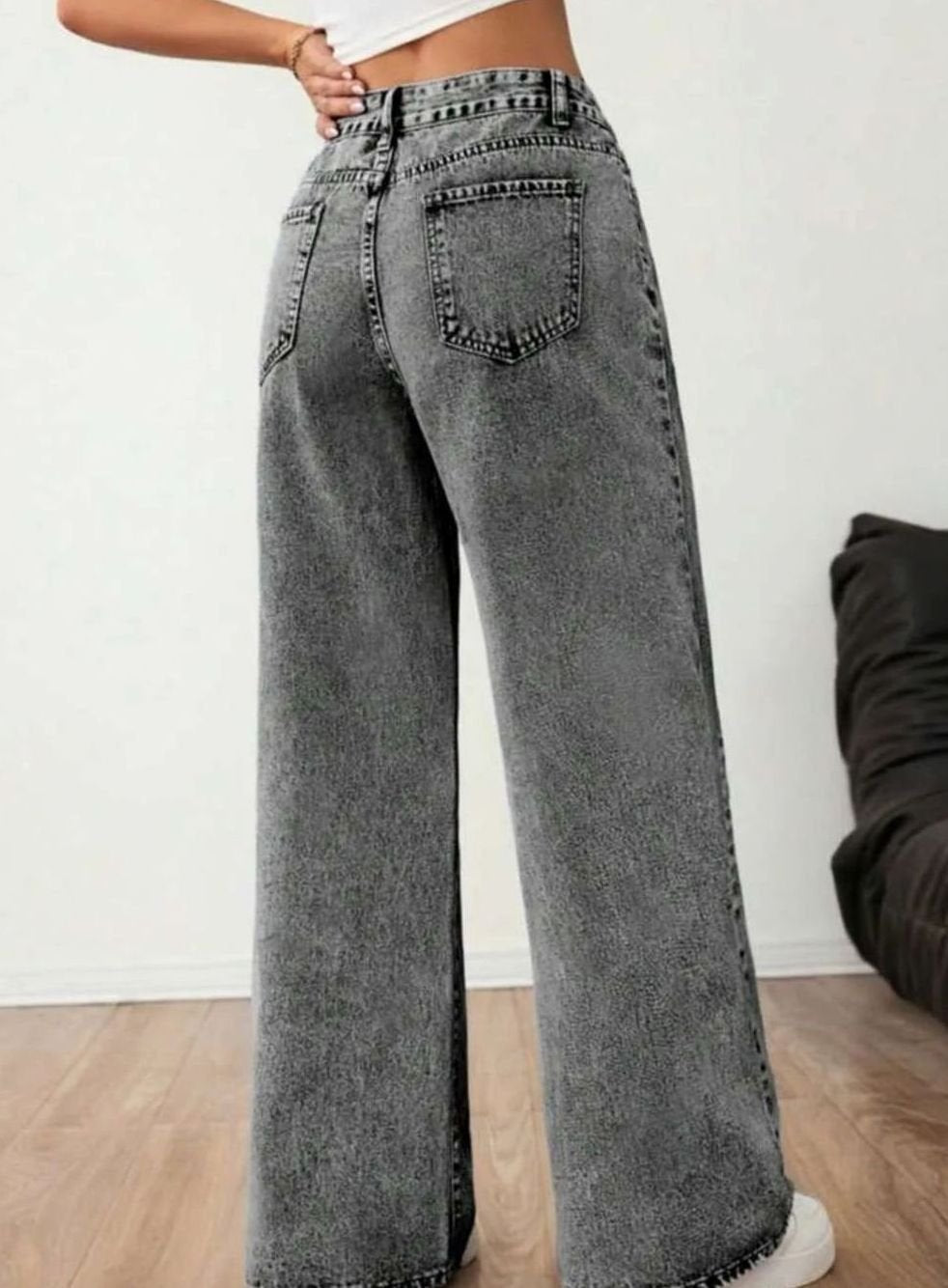 Dames Wide Leg Jeans Middelhoge Taille Lichtgewassen Denim