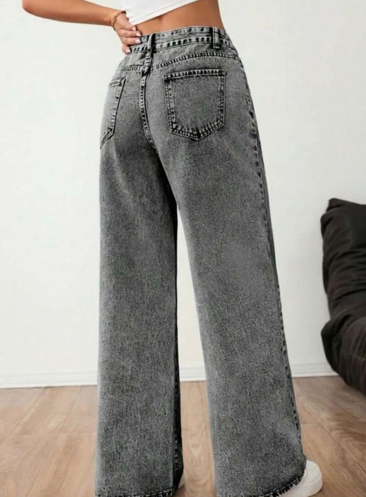 Dames Wide Leg Jeans Middelhoge Taille Lichtgewassen Denim