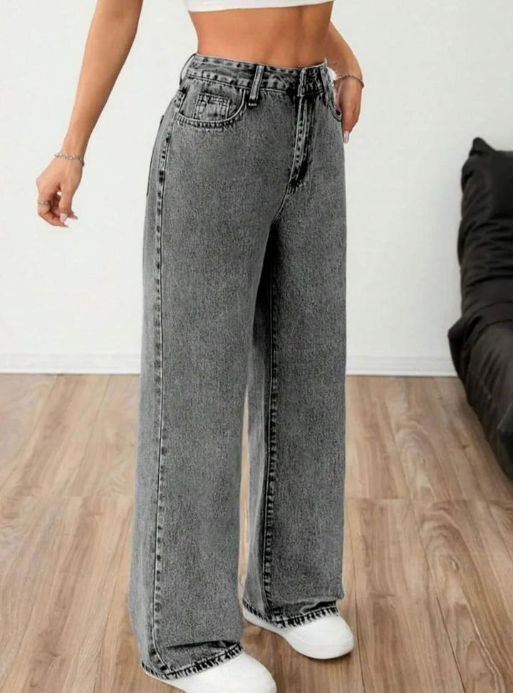 Dames Wide Leg Jeans Middelhoge Taille Lichtgewassen Denim