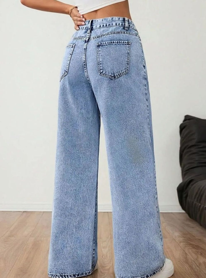 Dames Wide Leg Jeans Middelhoge Taille Lichtgewassen Denim