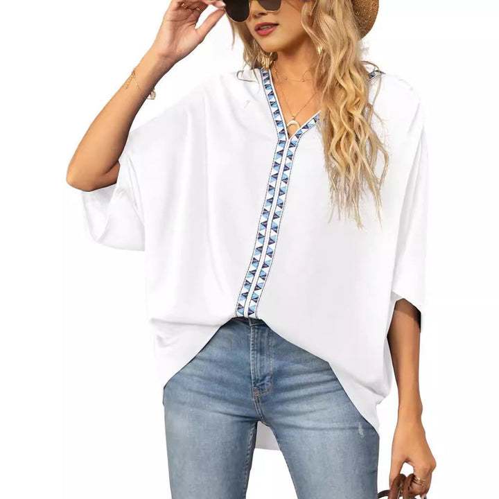 Dames Wijd V-hals Geometrisch Geborduurde Tunic