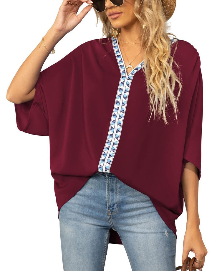 Dames Wijd V-hals Geometrisch Geborduurde Tunic - Gelb