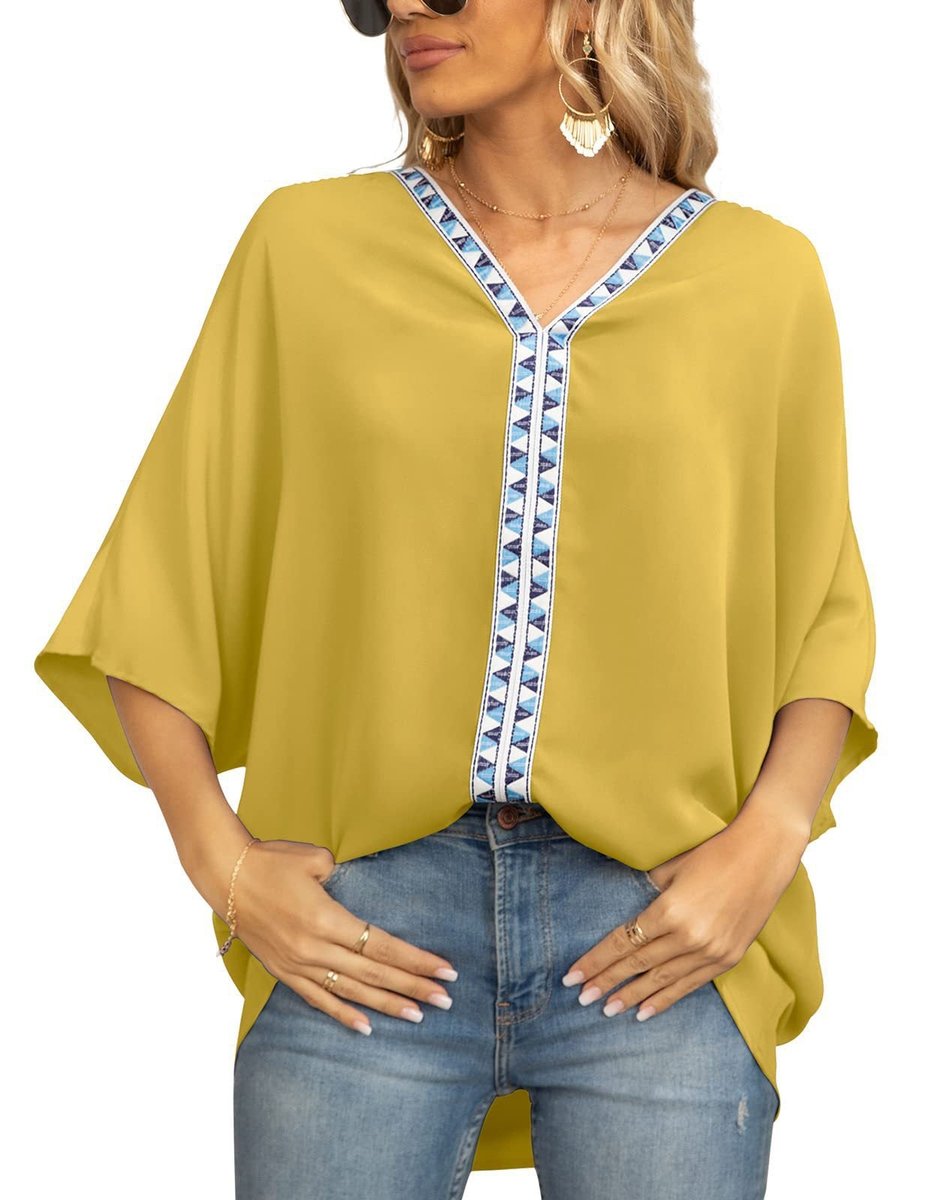 Dames Wijd V-hals Geometrisch Geborduurde Tunic - Blume