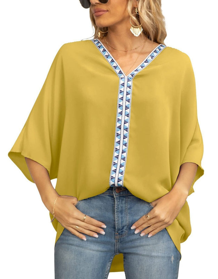 Dames Wijd V-hals Geometrisch Geborduurde Tunic - Blume