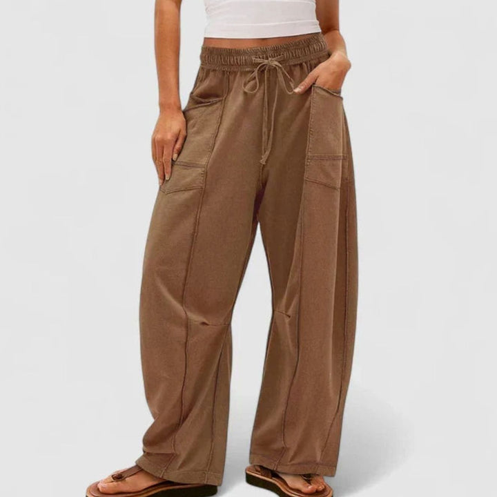 Dames Wijdbeense Comfortbroek met Trekkoord en Zakken - Lichtbruin