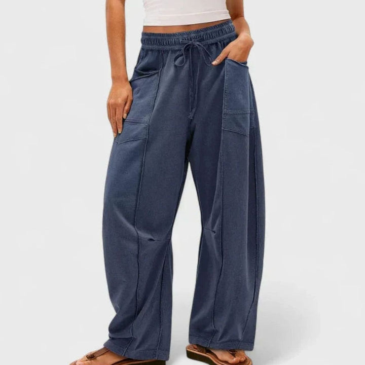 Dames Wijdbeense Comfortbroek met Trekkoord en Zakken - Oceaanblauw
