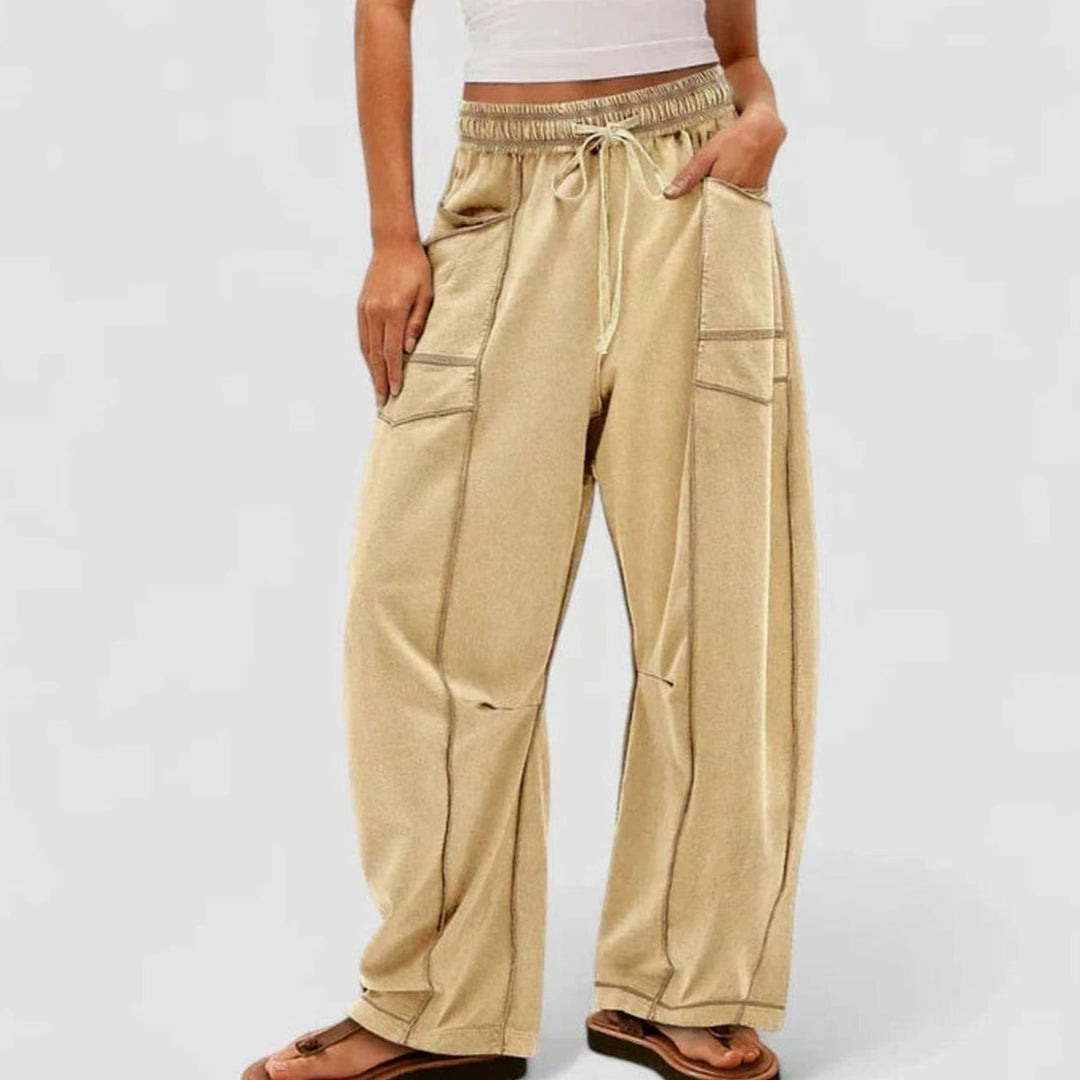 Dames Wijdbeense Comfortbroek met Trekkoord en Zakken - Khaki