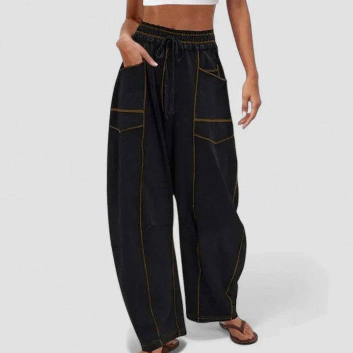 Dames Wijdbeense Comfortbroek met Trekkoord en Zakken - Zwart