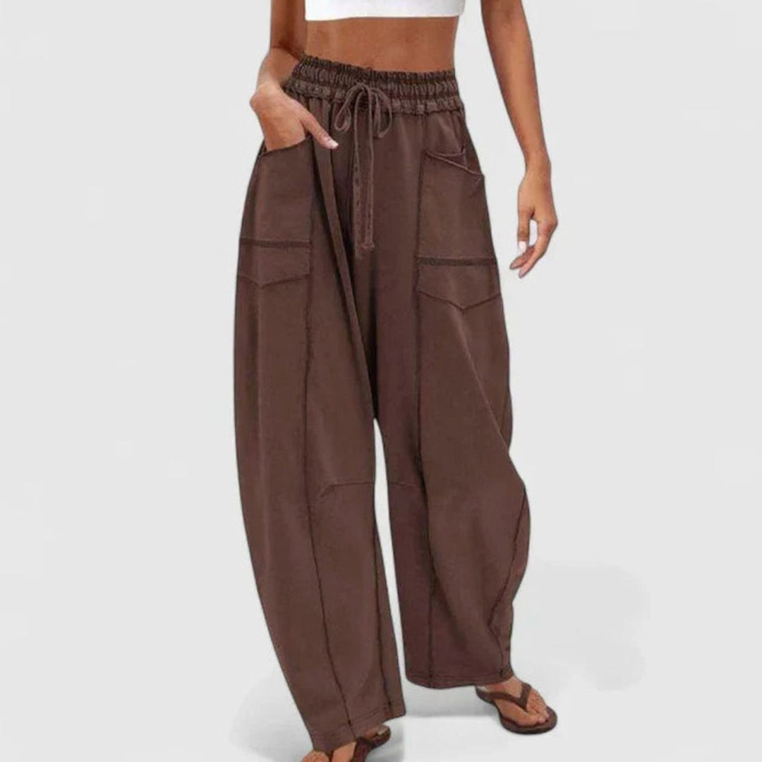 Dames Wijdbeense Comfortbroek met Trekkoord en Zakken - Bruin