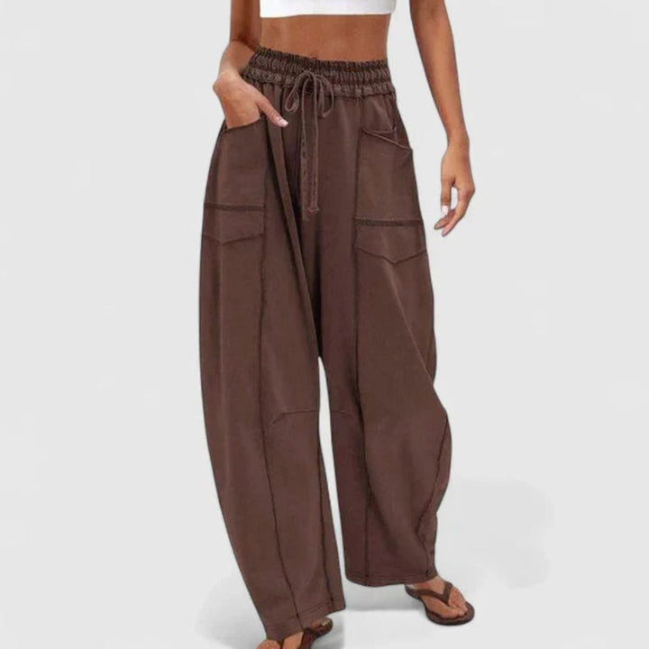 Dames Wijdbeense Comfortbroek met Trekkoord en Zakken - Bruin