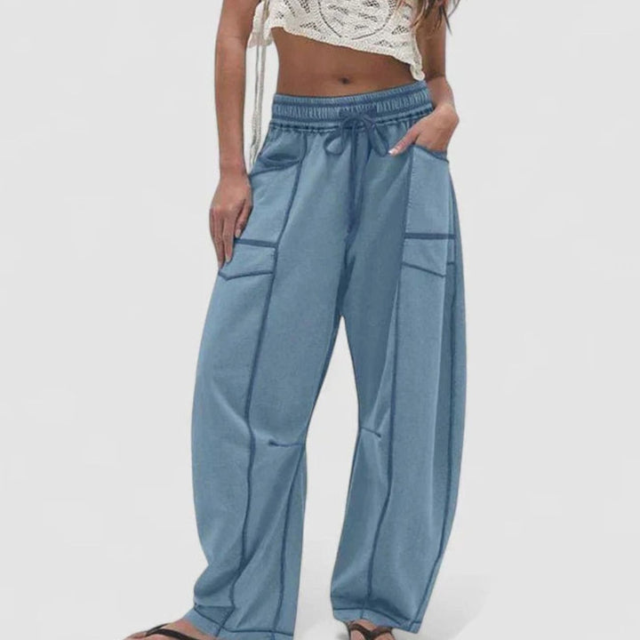 Dames Wijdbeense Comfortbroek met Trekkoord en Zakken - Blauw
