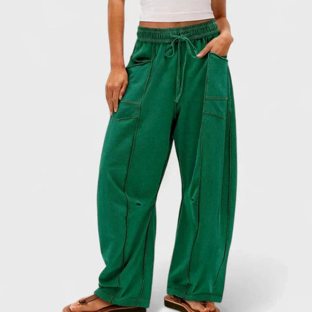 Dames Wijdbeense Comfortbroek met Trekkoord en Zakken - Groen