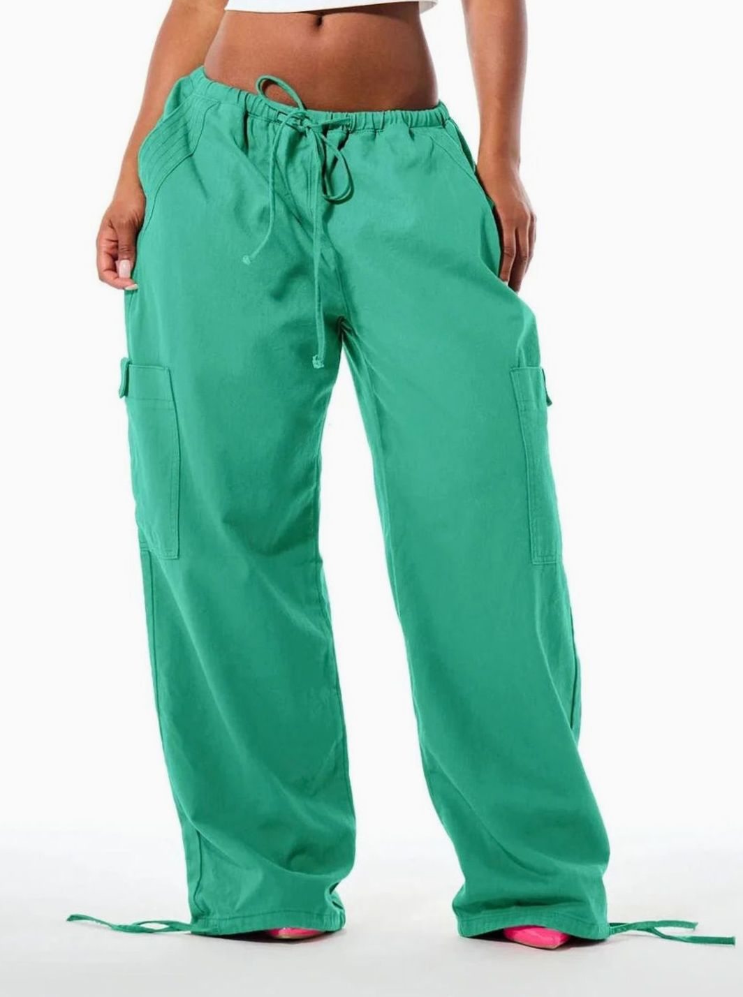 Dames Wijde Cargo Broek met Trekkoord Taille en Cargozakken - Mintgroen