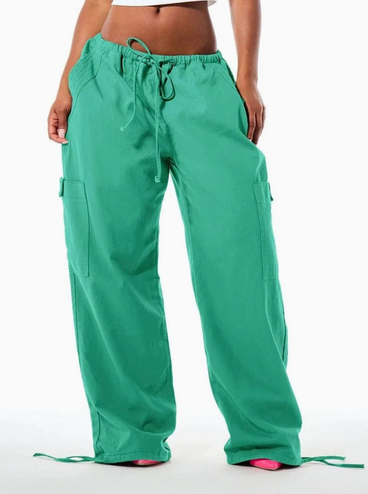Dames Wijde Cargo Broek met Trekkoord Taille en Cargozakken - Mintgroen