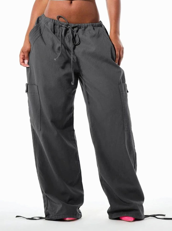 Dames Wijde Cargo Broek met Trekkoord Taille en Cargozakken - Grijs