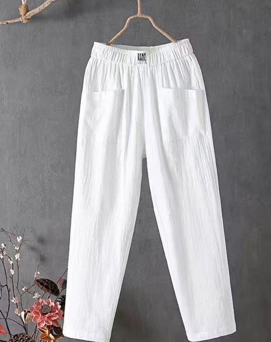 Dames Wijde Hoge Taille Broek met Zijzakken - Wit
