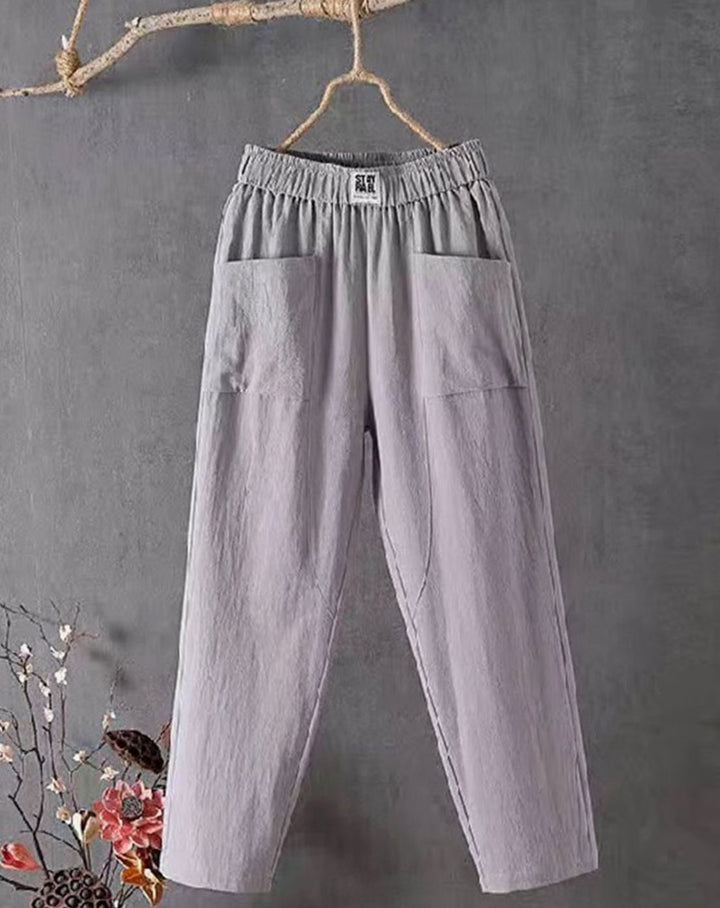 Dames Wijde Hoge Taille Broek met Zijzakken - Grijs