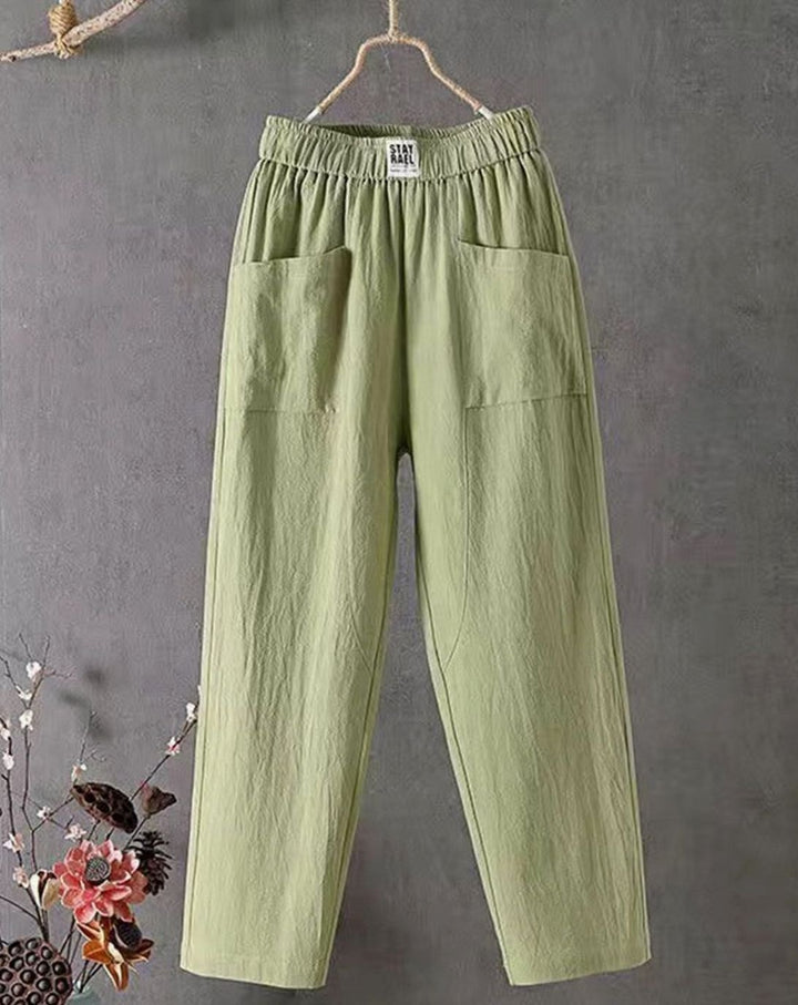 Dames Wijde Hoge Taille Broek met Zijzakken - Groen