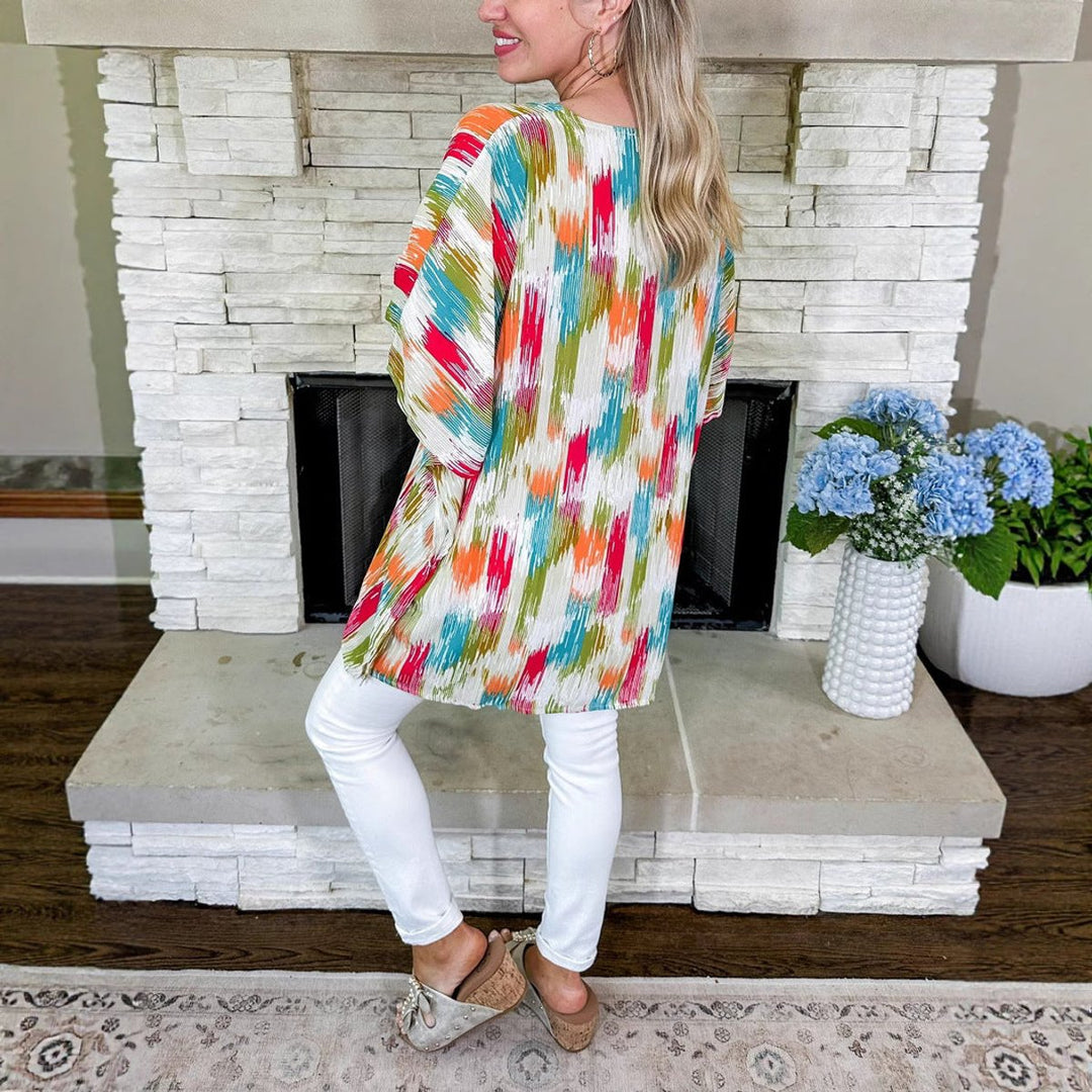 Dames Wijde V-hals Kleurrijke Tunic Zomerblouse