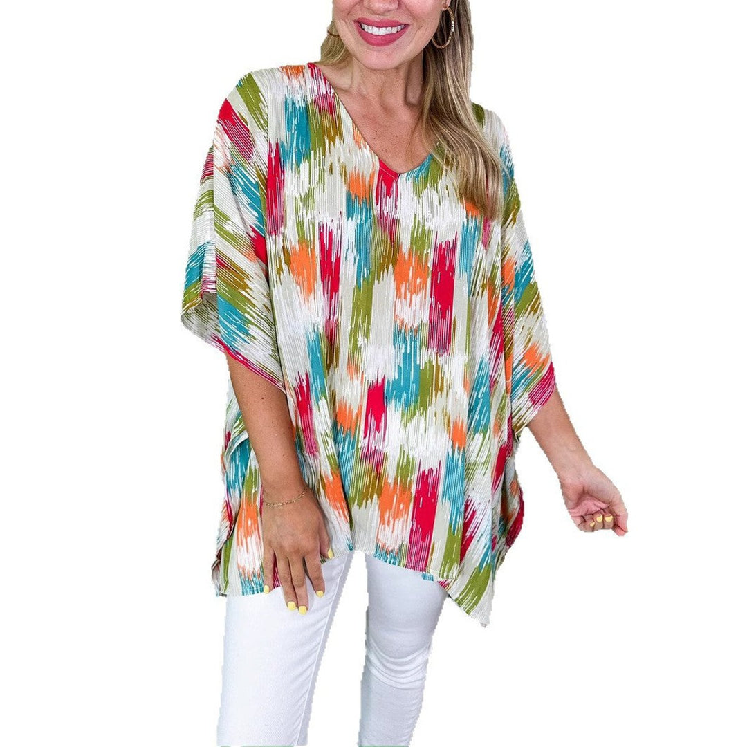 Dames Wijde V-hals Kleurrijke Tunic Zomerblouse
