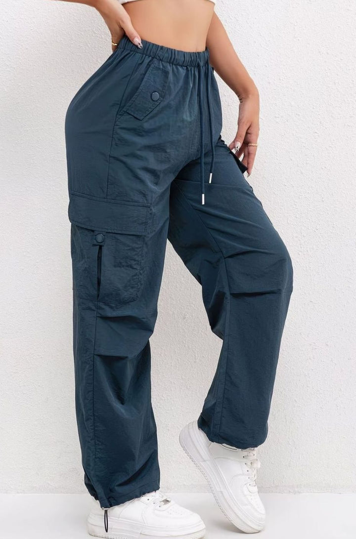 Dames Wijdvallende Cargobroek met Trekkoord en Cargozakken - Blauw