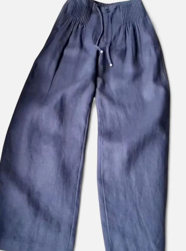 Dames Wijdvallende Comfortbroek met Trekkoord Hoge Taille - Donkerblauw