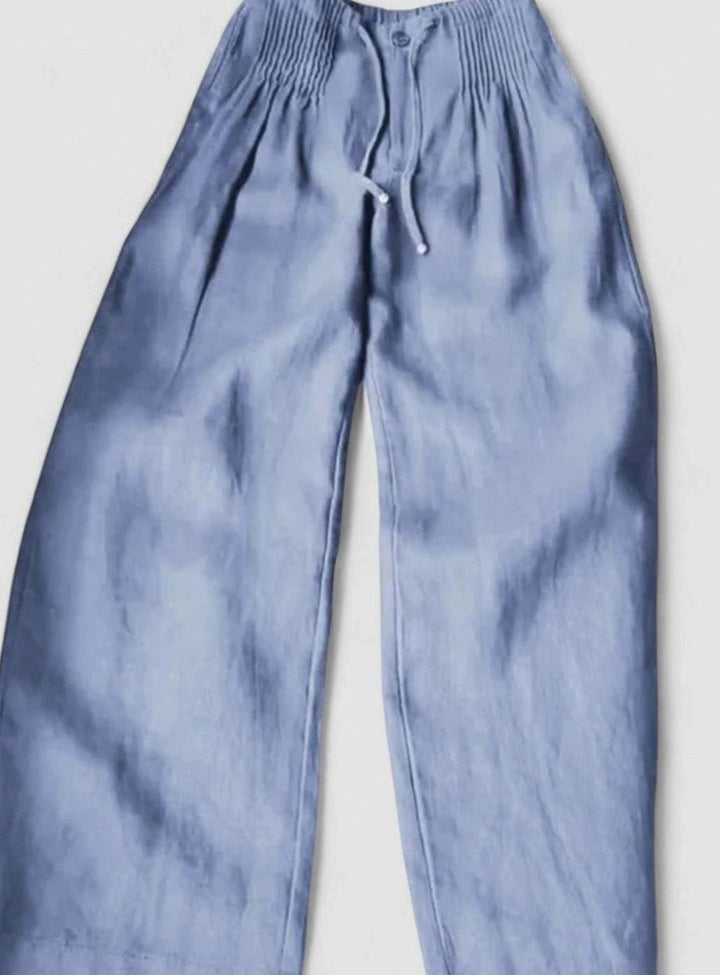 Dames Wijdvallende Comfortbroek met Trekkoord Hoge Taille - Blauw