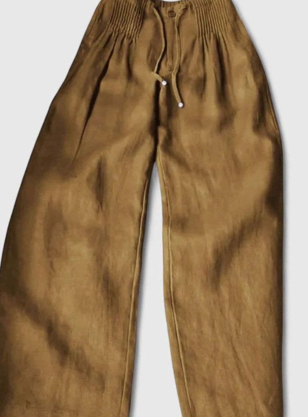 Dames Wijdvallende Comfortbroek met Trekkoord Hoge Taille - Khaki