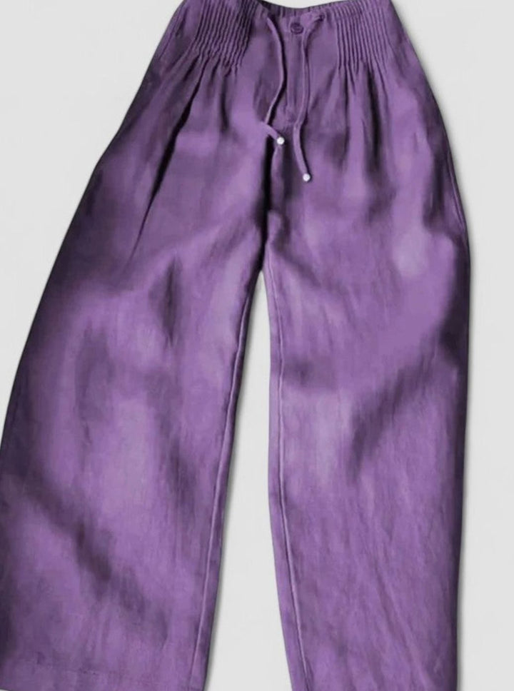 Dames Wijdvallende Comfortbroek met Trekkoord Hoge Taille - Paars