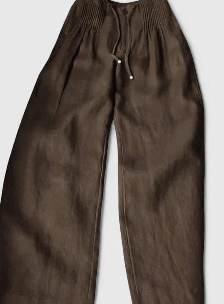 Dames Wijdvallende Comfortbroek met Trekkoord Hoge Taille - Bruin