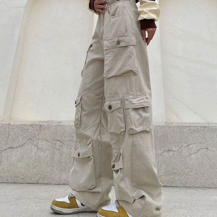 Dames Wijdvallende High-Waist Multi-Pocket Cargo Broek - Abrikoos