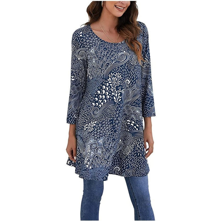 Dames Wijdvallende Mandalaprint Tunic met Driekwartmouw - A12