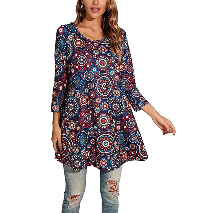 Dames Wijdvallende Mandalaprint Tunic met Driekwartmouw - 11