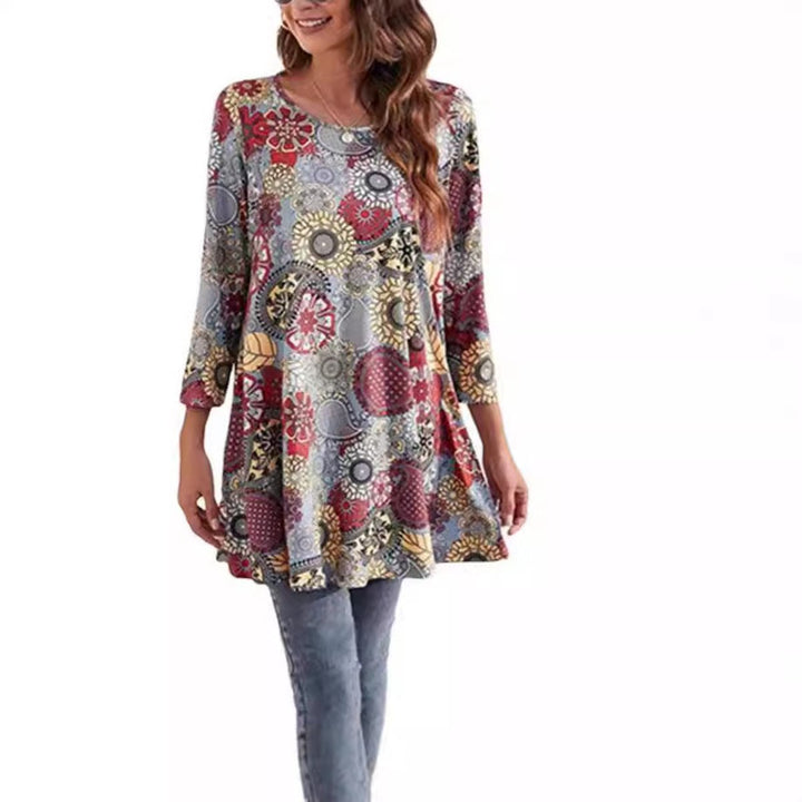 Dames Wijdvallende Mandalaprint Tunic met Driekwartmouw