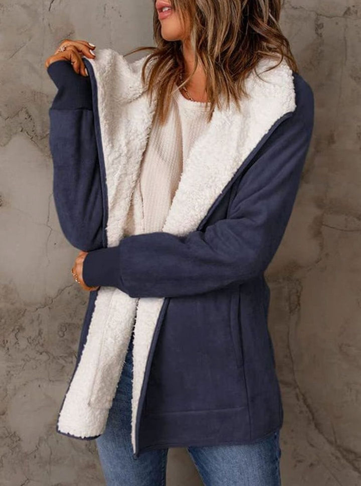 Dames Winterjas Sherpa Gevoerde Suède Open-Front Jas - Blauw
