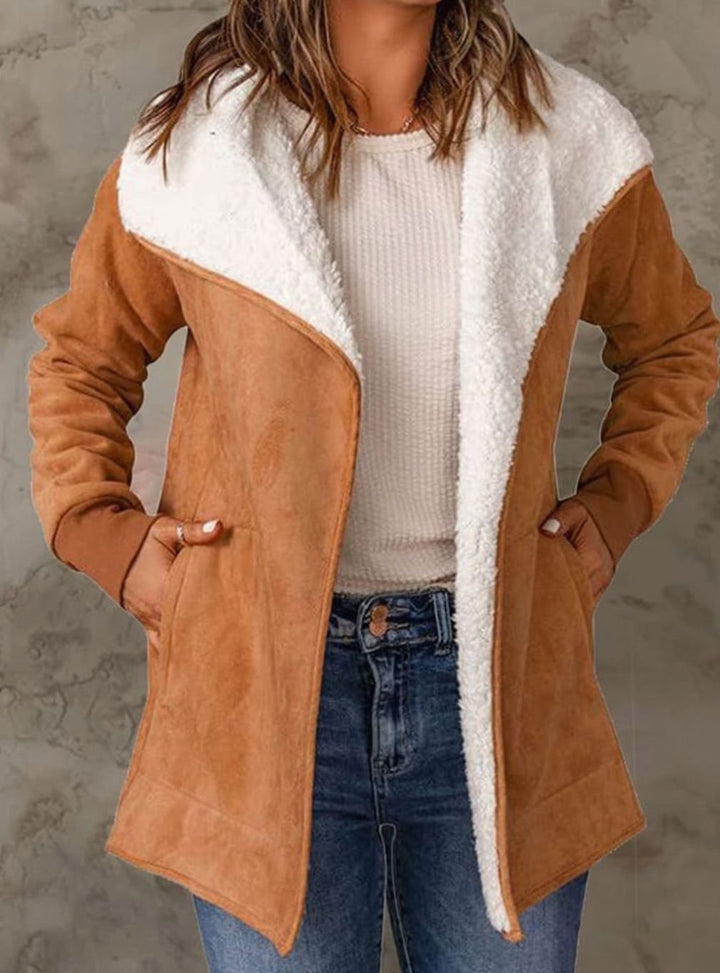 Dames Winterjas Sherpa Gevoerde Suède Open-Front Jas