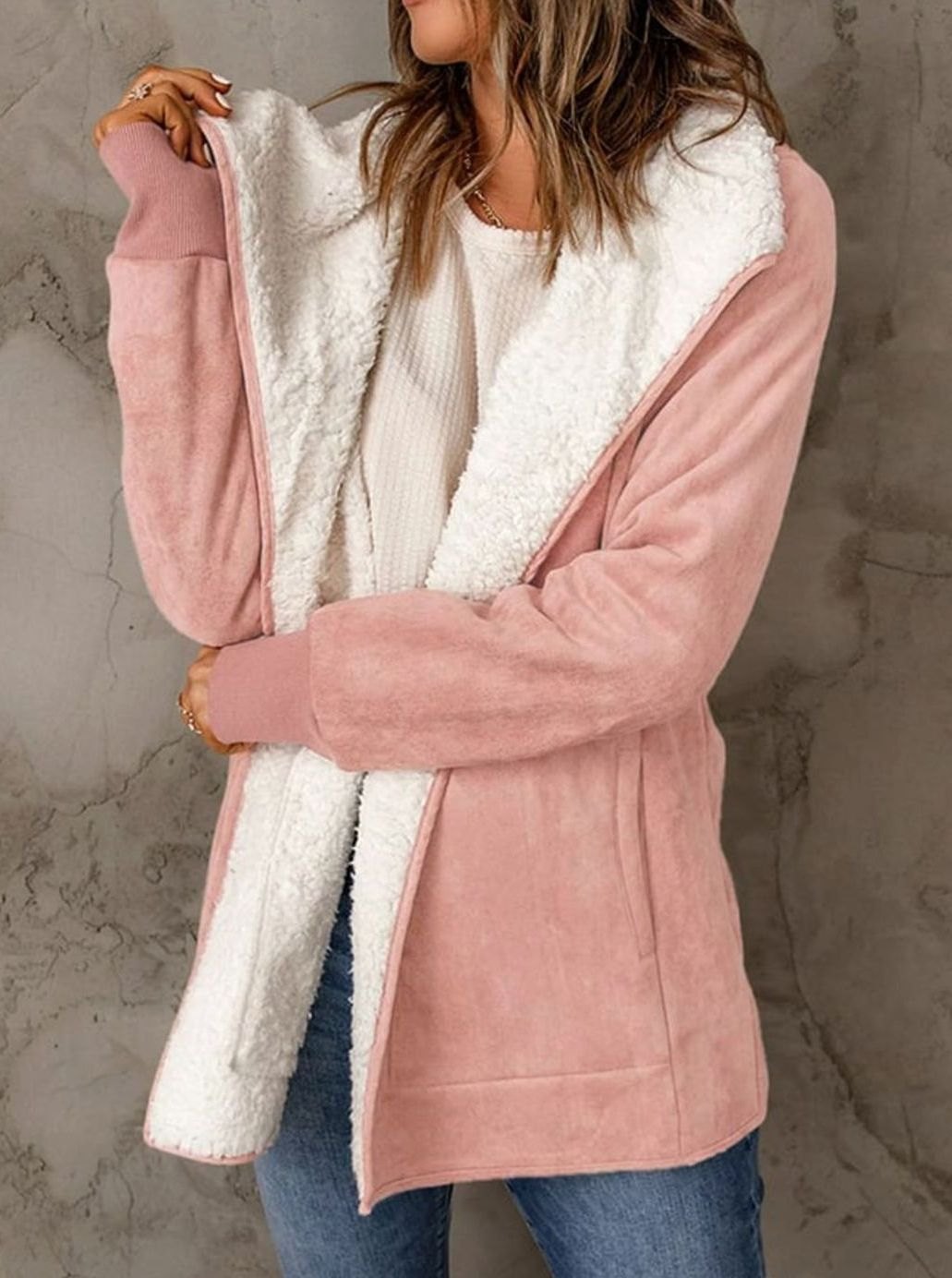 Dames Winterjas Sherpa Gevoerde Suède Open-Front Jas