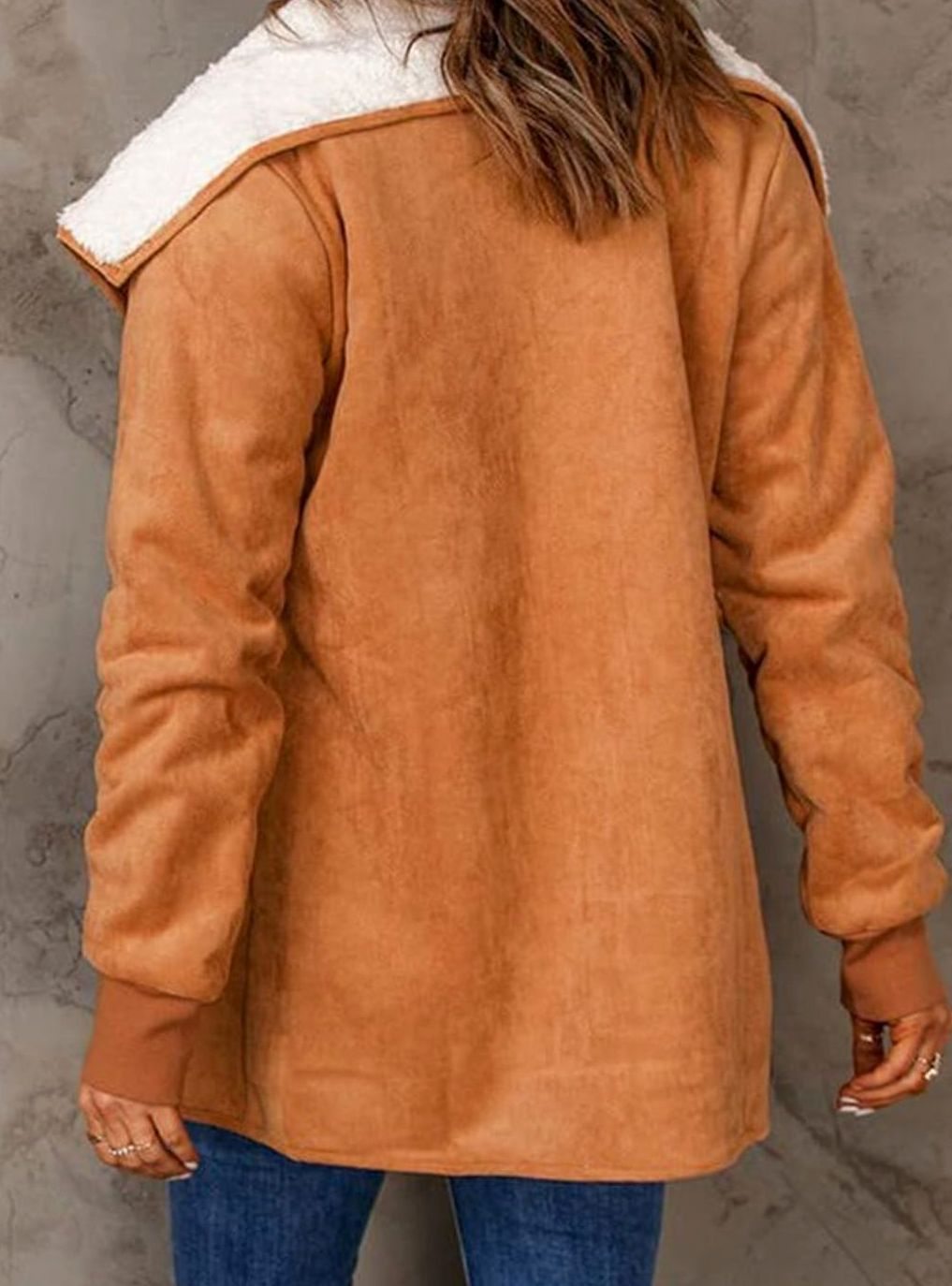 Dames Winterjas Sherpa Gevoerde Suède Open-Front Jas