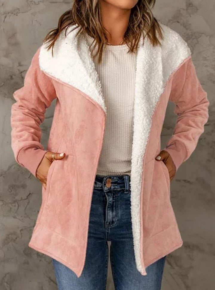 Dames Winterjas Sherpa Gevoerde Suède Open-Front Jas - Roze