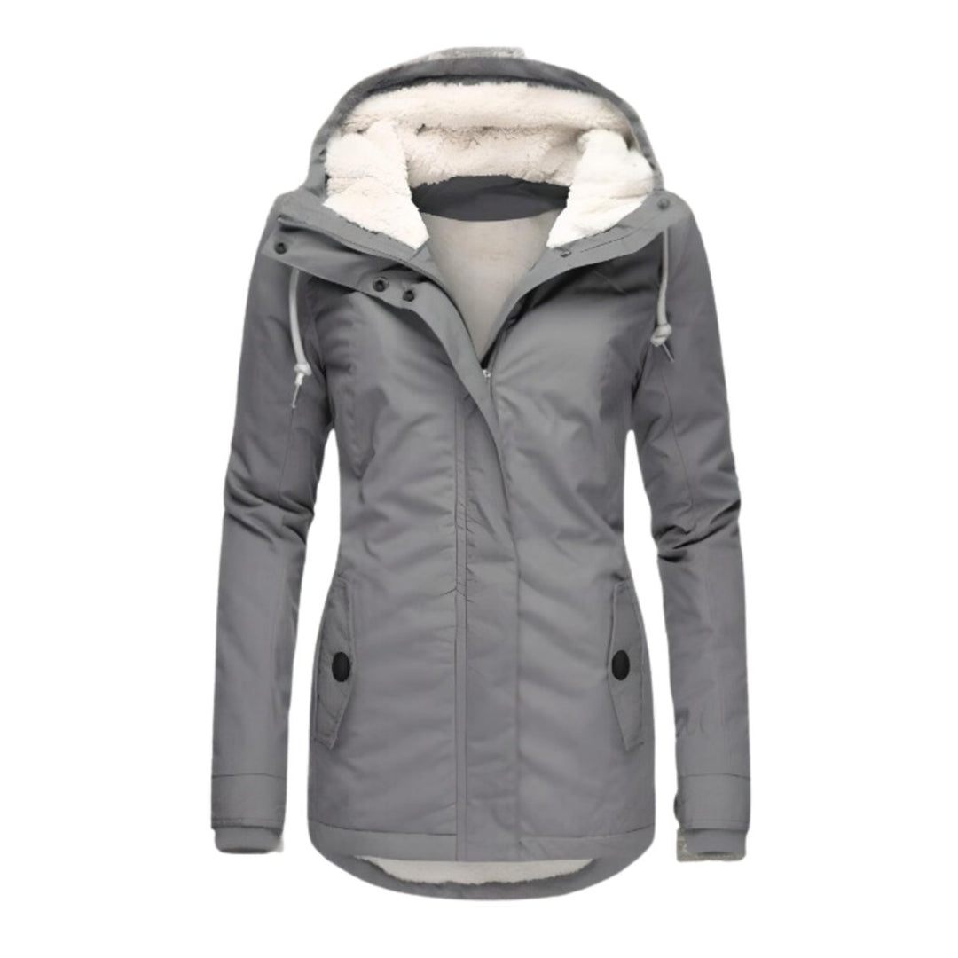 Dames Winterparka Gevoerde Women Coat Sherpa Capuchon Slim-Fit - Grijs