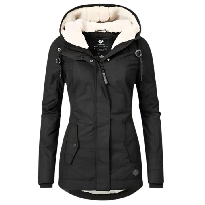 Dames Winterparka Gevoerde Women Coat Sherpa Capuchon Slim-Fit - Zwart