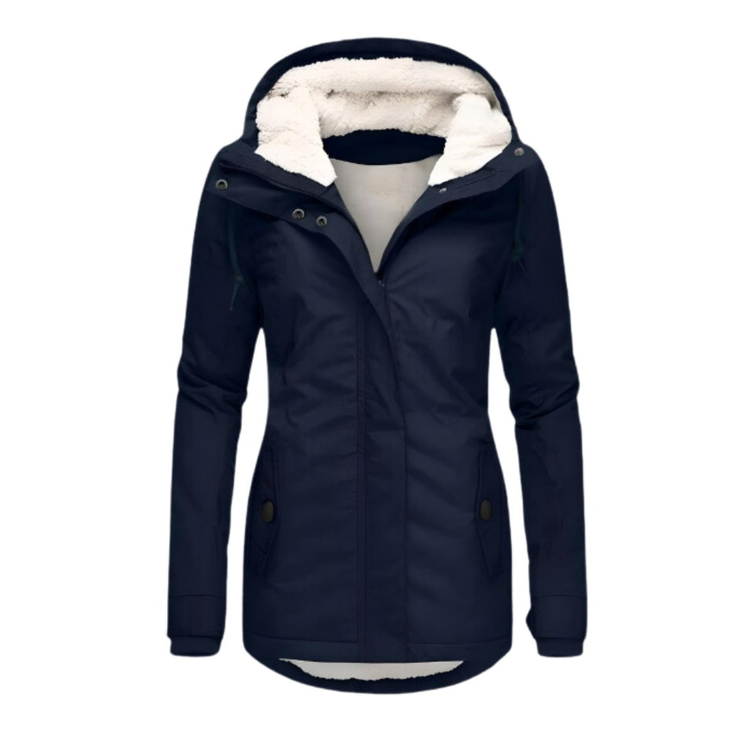 Dames Winterparka Gevoerde Women Coat Sherpa Capuchon Slim-Fit - Marineblauw
