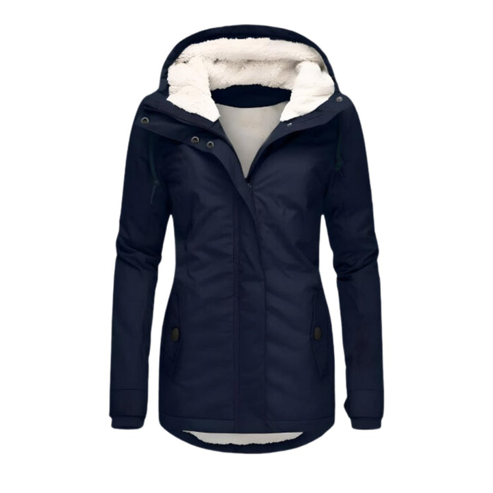 Dames Winterparka Gevoerde Women Coat Sherpa Capuchon Slim-Fit - Marineblauw