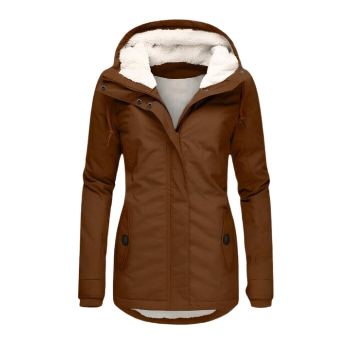 Dames Winterparka Gevoerde Women Coat Sherpa Capuchon Slim-Fit - Bruin