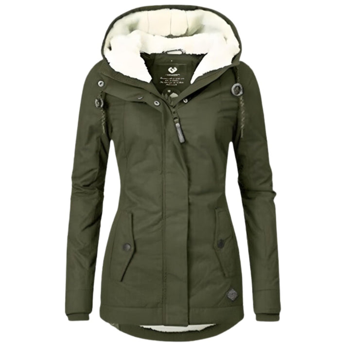Dames Winterparka Gevoerde Women Coat Sherpa Capuchon Slim-Fit - Legergroen