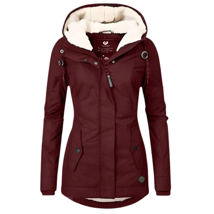 Dames Winterparka Gevoerde Women Coat Sherpa Capuchon Slim-Fit - Bordeaux