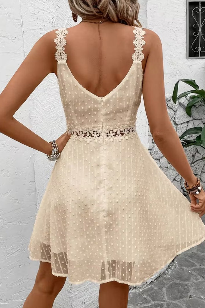 Dames Witte Kanten Taille Spaghettibandjes Cocktail Dress Mini