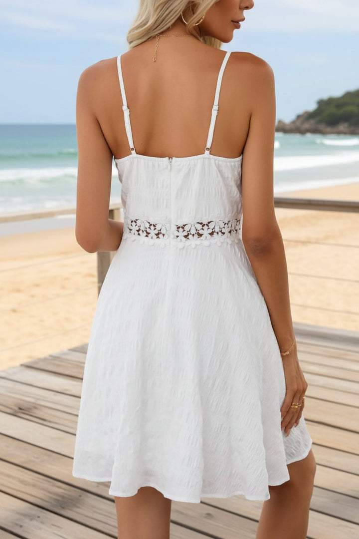 Dames Witte Kanten Taille Spaghettibandjes Cocktail Dress Mini